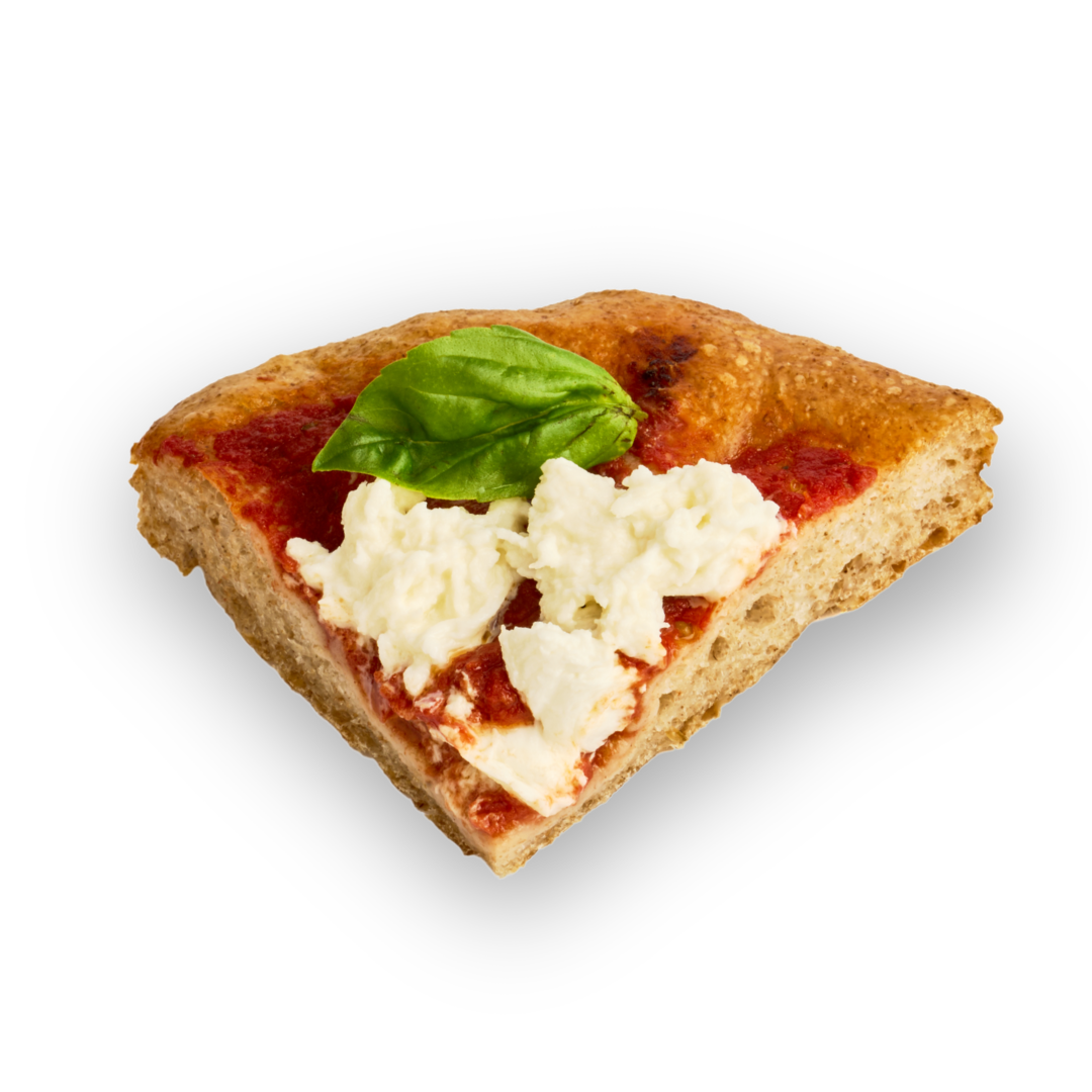 Focaccia pomodoro, stracchino e basilico